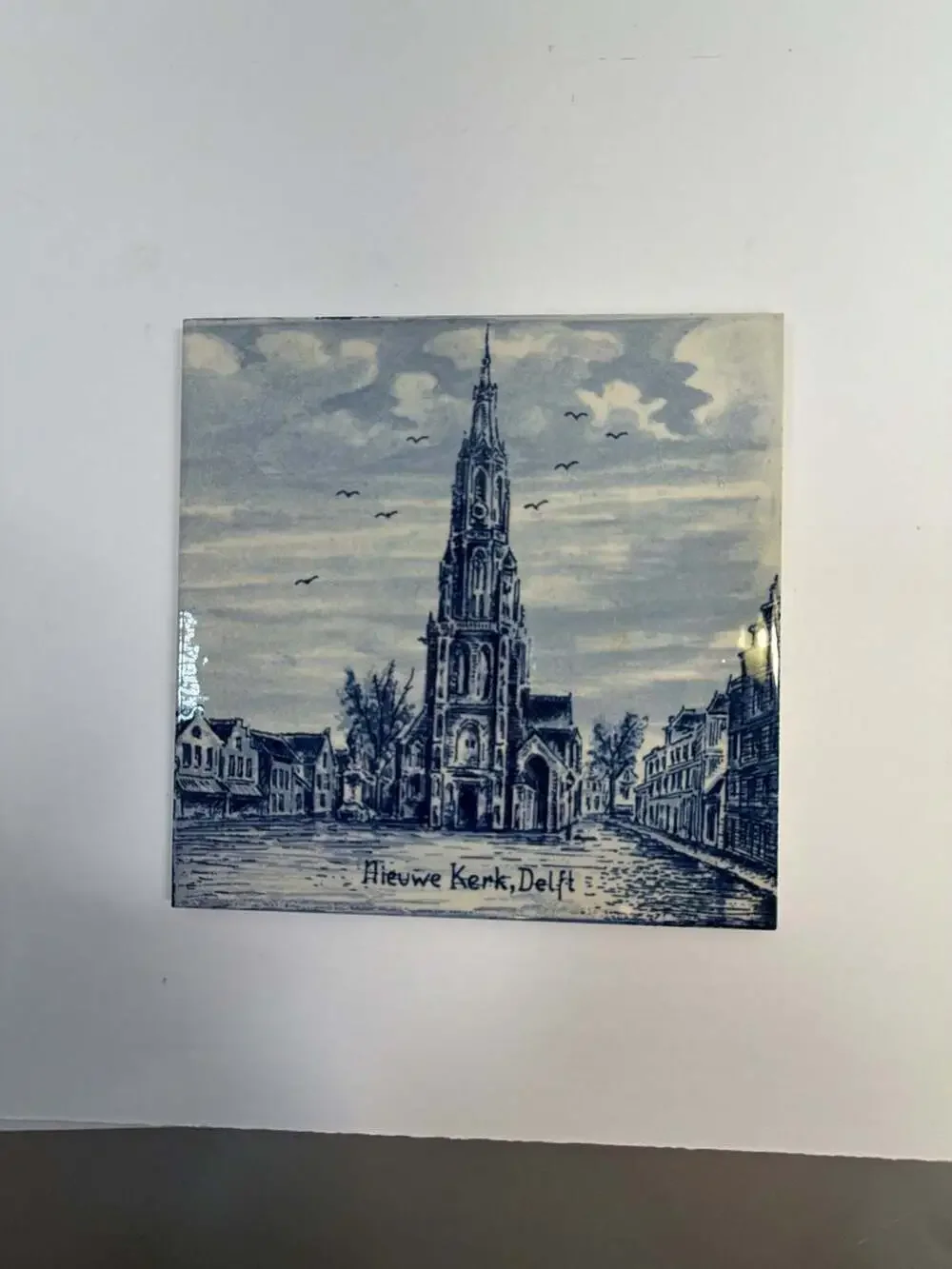 Vintage Delft Blauw Handpainted Nieuwe Kerk‎ Delft Ceramic Tile